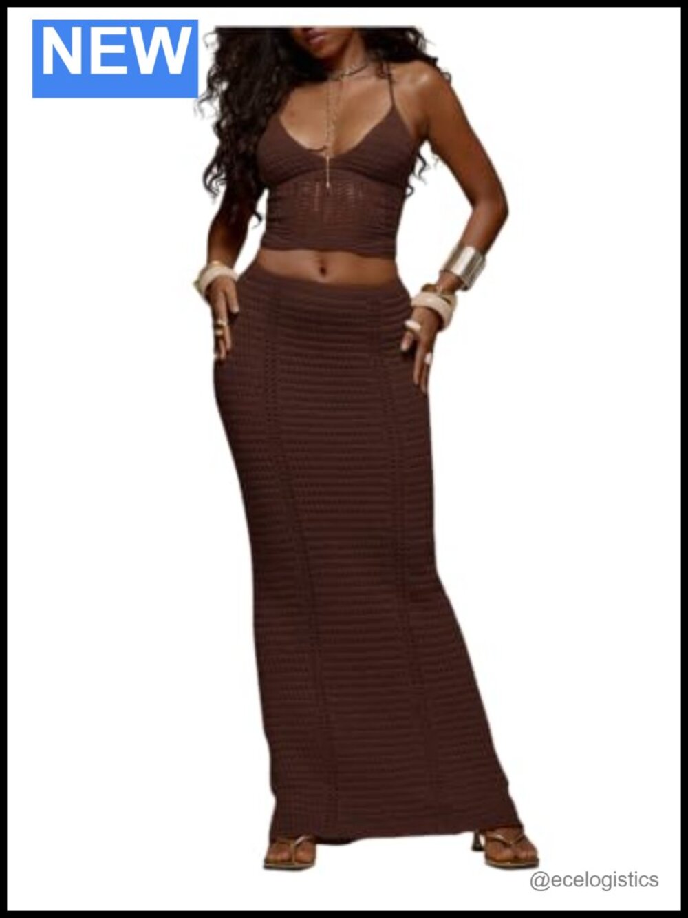 Women's 2 Piece Tie Backless Camisole Crop Top & Maxi Skirt Set S